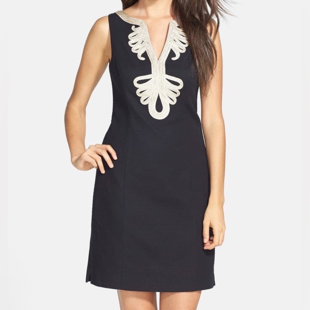 Lilly Pulitzer black & gold Janice shift dress size 2 NWT